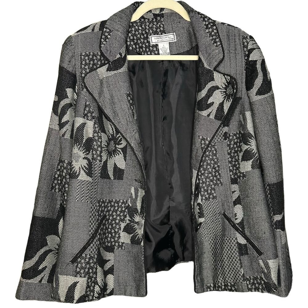 Vintage Black And Gray Patchwork Patterned Blazer… - image 1